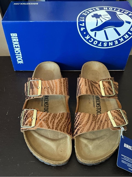 Birkenstock Shoes - Bikerstock zebra print orange sandal
